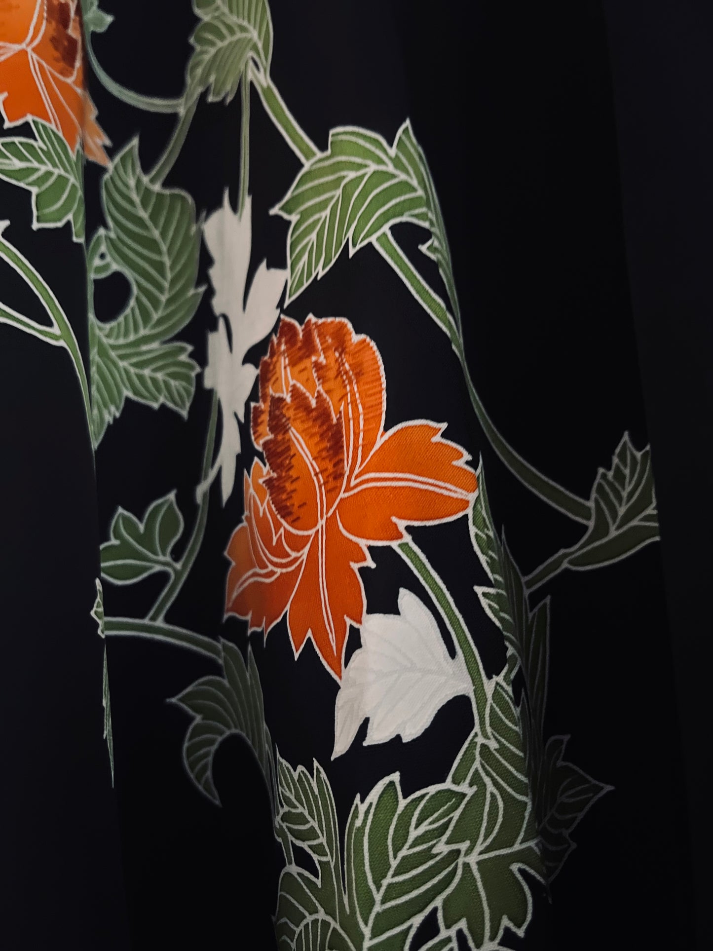 Kikyo Haori - Silk heirloom with orange bloom accents.