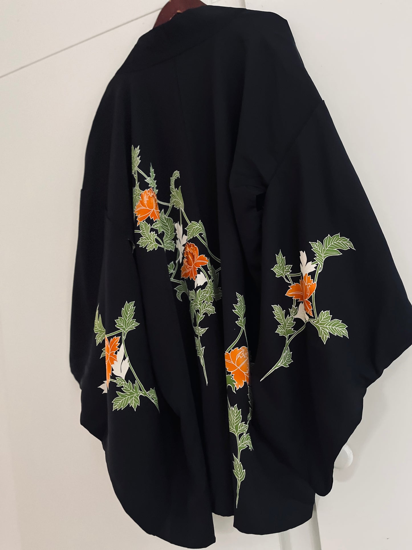 Kikyo Haori - Silk heirloom with orange bloom accents.