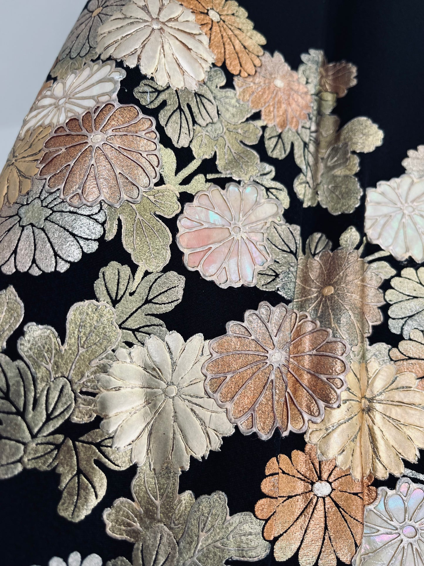 Midnight Chrysanthemum Kimono - Vintage silk with gold and silver metallic detailing.