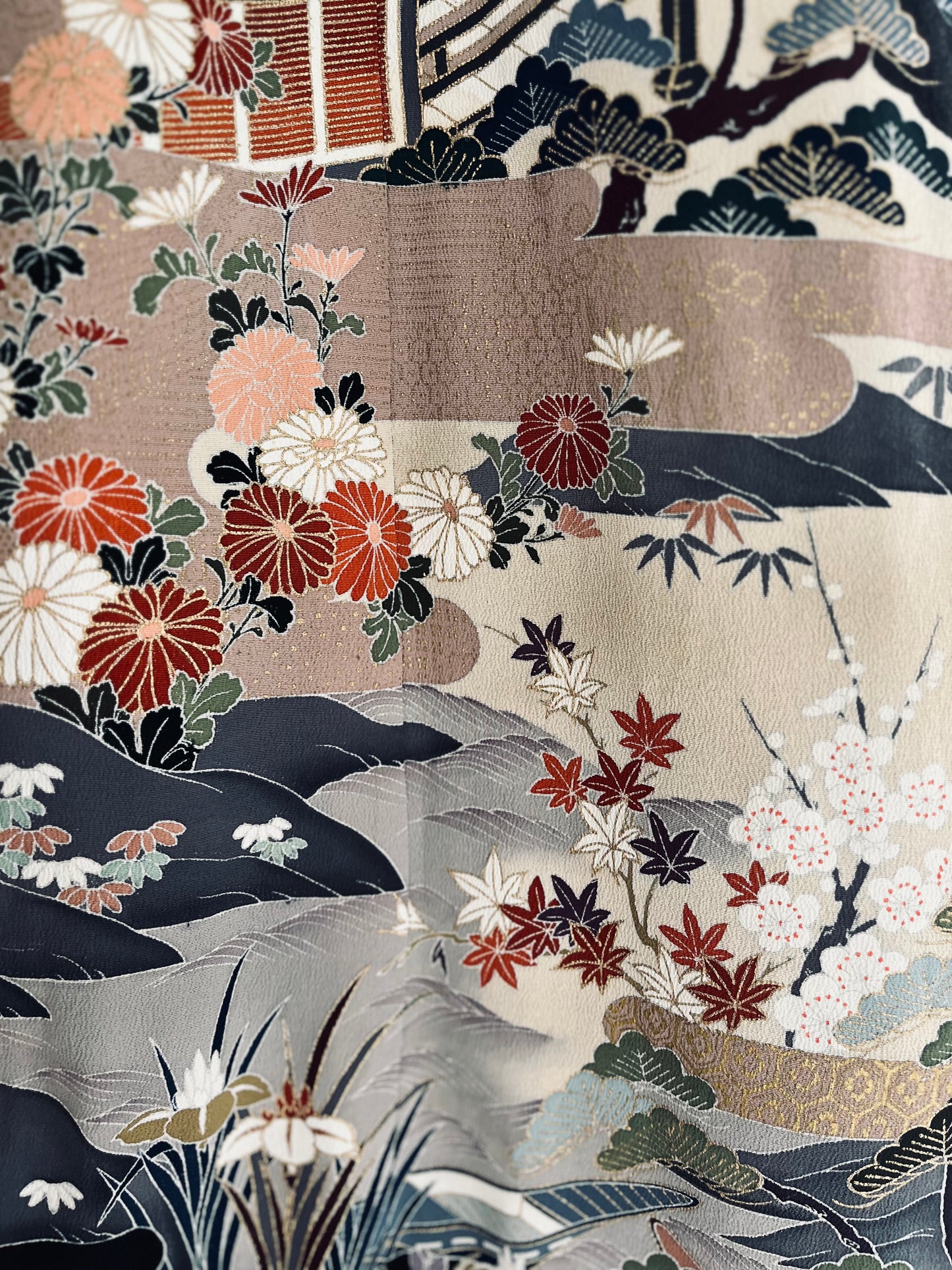 A Silent Garden - Kimono - Handpainted Vintage Japanese pure silk heirloom. Rare and regal.