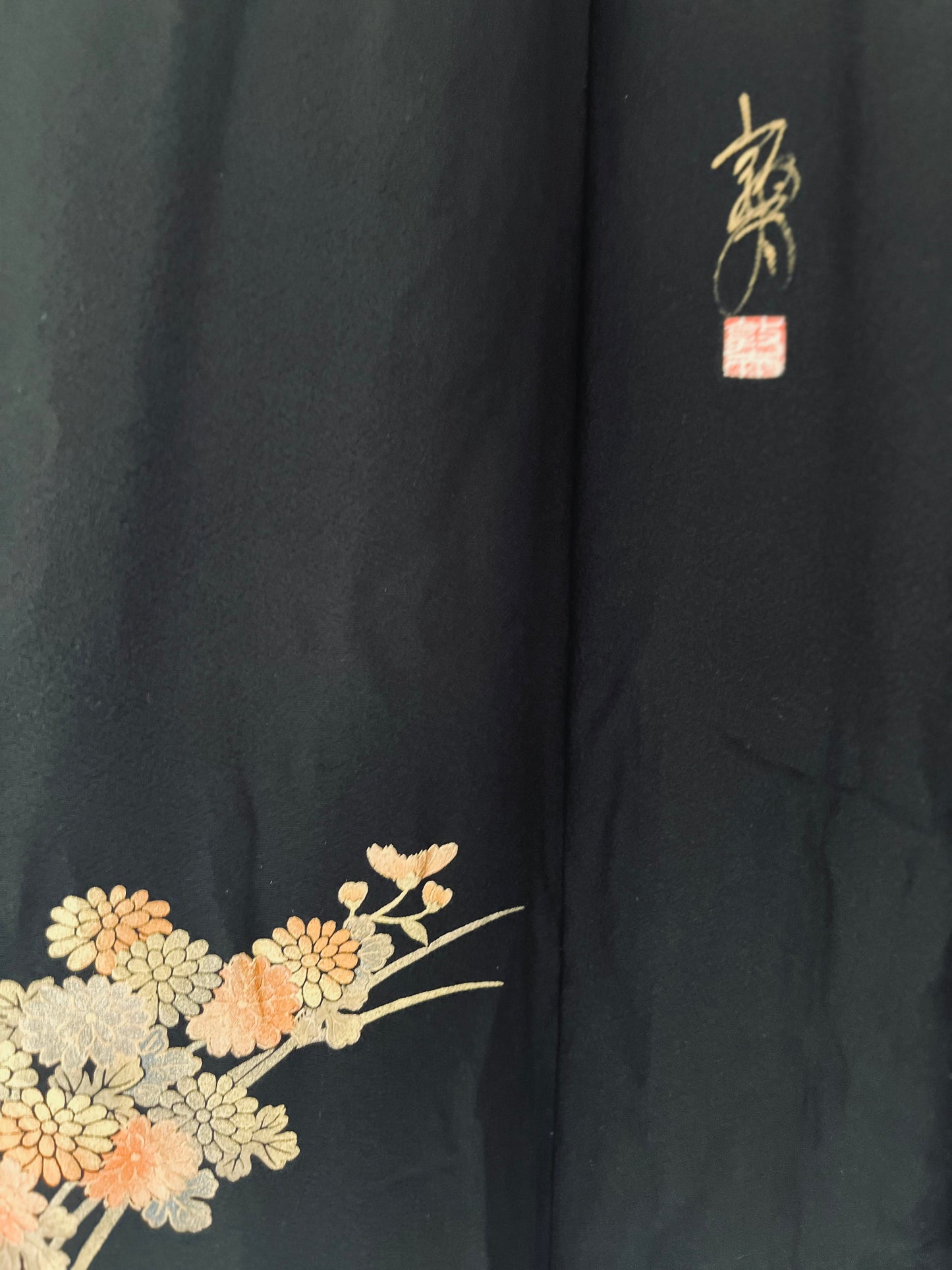 Midnight Chrysanthemum Kimono - Vintage silk with gold and silver metallic detailing.