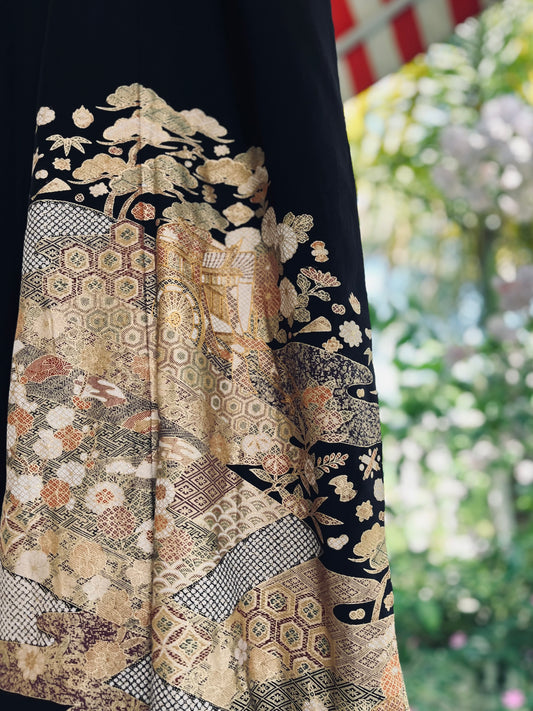 Midnight Cartography Kimono - Vintage Japanese Tomesode. Pure Silk. Handcrafted Heirloom.