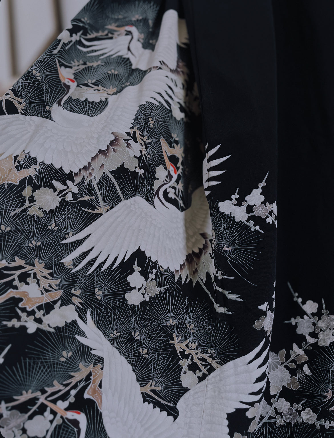 Eternal Cranes Kimono - Artist-Signed 5 crest Pure Silk Vintage Japanese heirloom