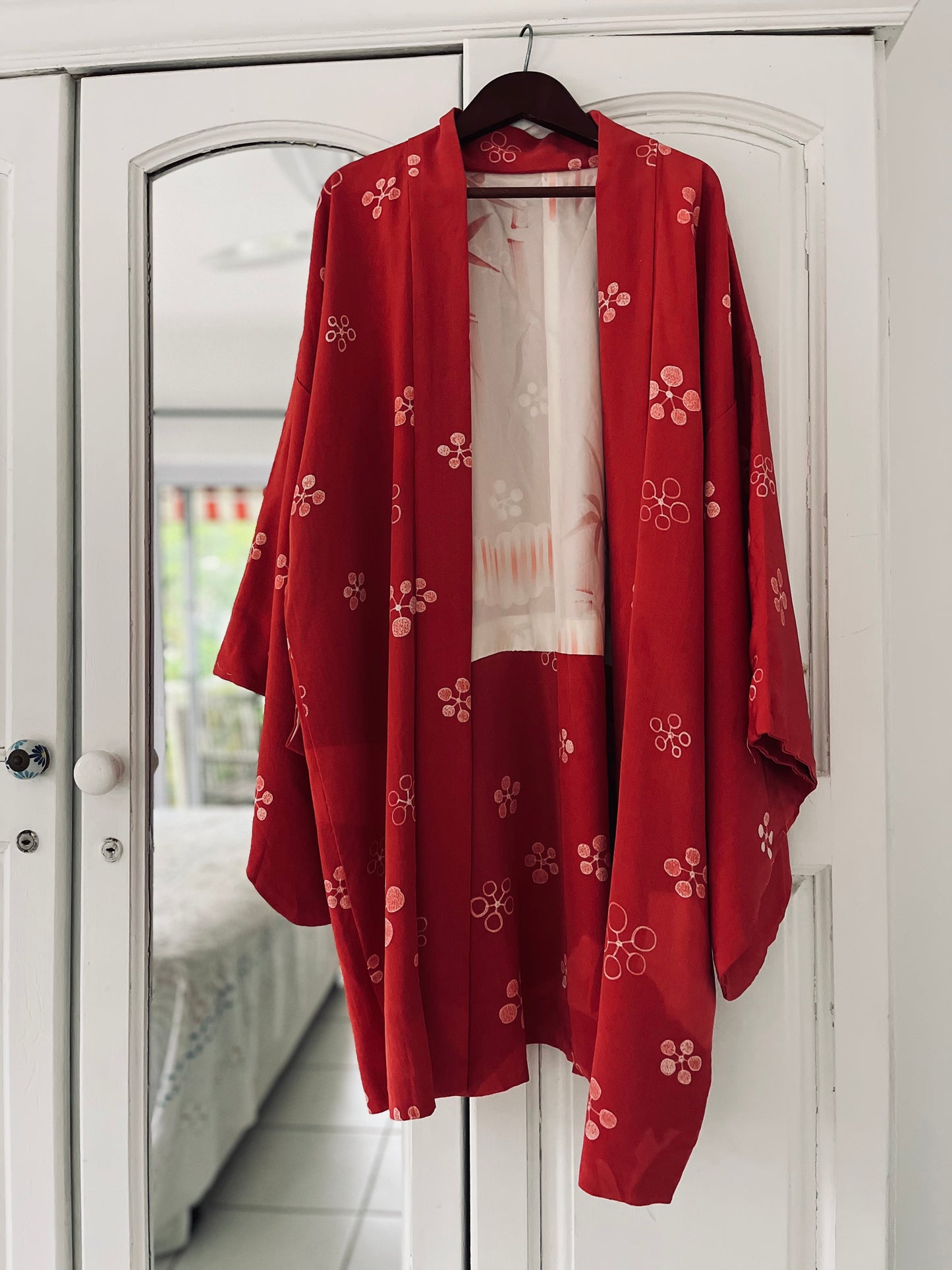 Crimson Petals Haori - Vintage Japanese Silk Haori Kimono Jacket - Shōwa Era, One of One pure silk