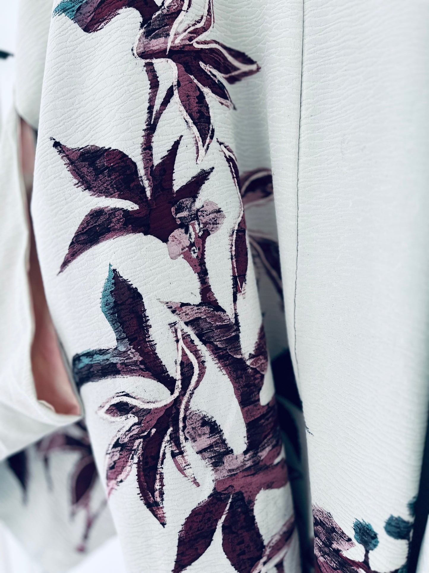 Suiren - Water Lily Whisper Haori - 100% vintage crepe silk with hand-painted botanical design