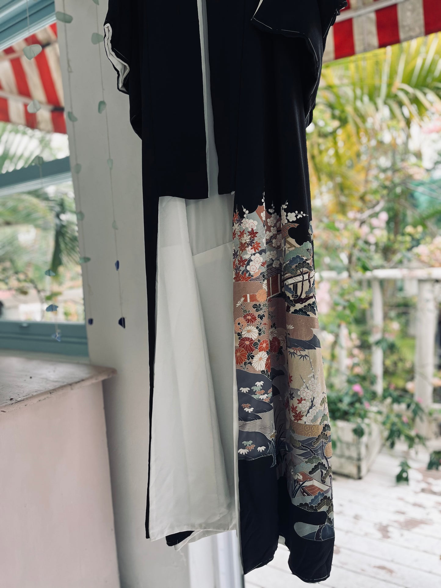 A Silent Garden - Kimono - Handpainted Vintage Japanese pure silk heirloom. Rare and regal.