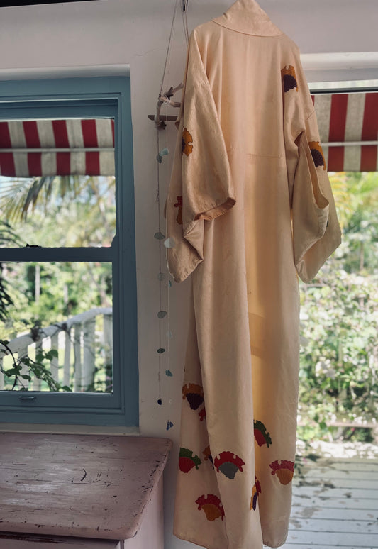 The Autumn Fan Kimono - hand-dyed pure silk Japanese heirloom. One of One.