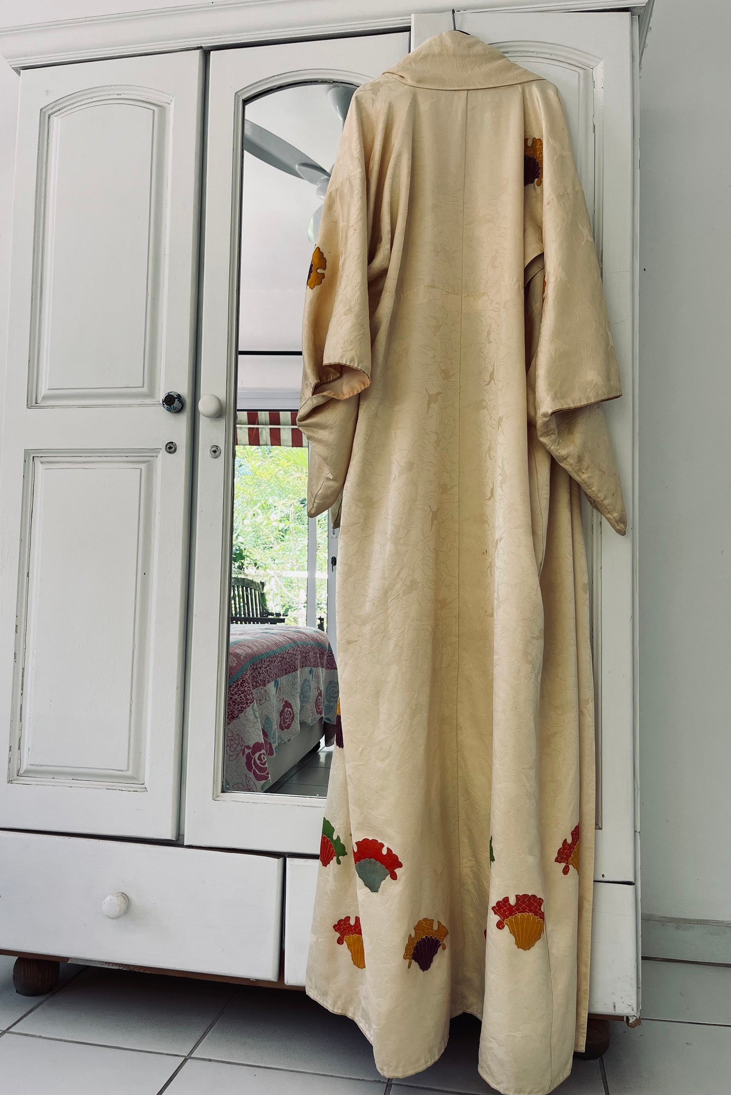 The Autumn Fan Kimono - hand-dyed pure silk Japanese heirloom. One of One.