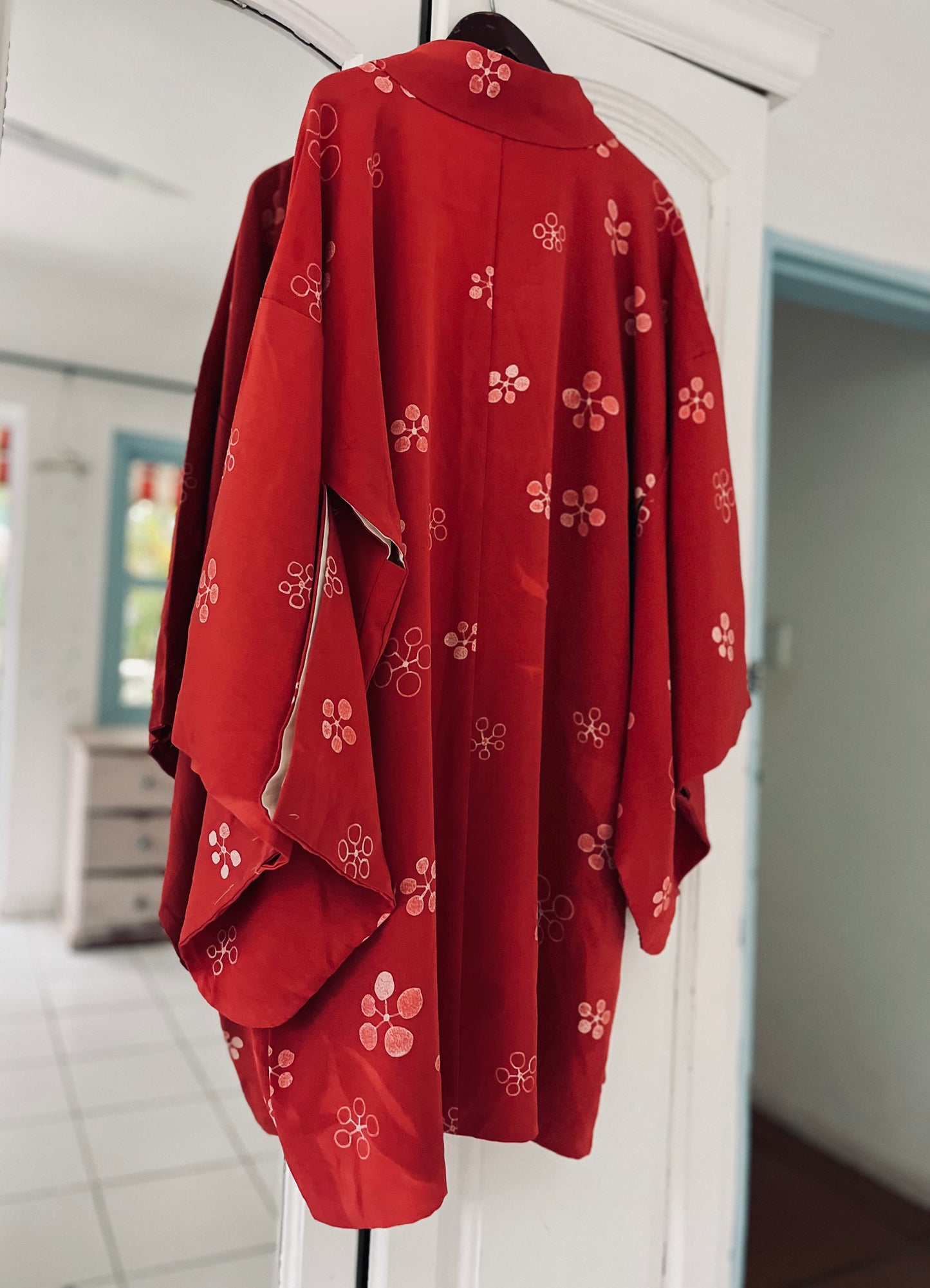 Crimson Petals Haori - Vintage Japanese Silk Haori Kimono Jacket - Shōwa Era, One of One pure silk