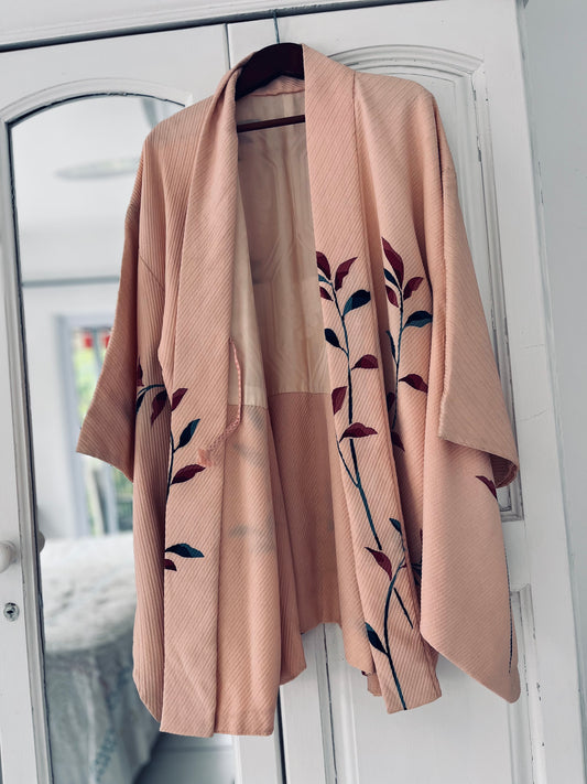 Blush Stem Haori- One of One. Vintage Japanese pure silk heirloom. Handmade in Japan.