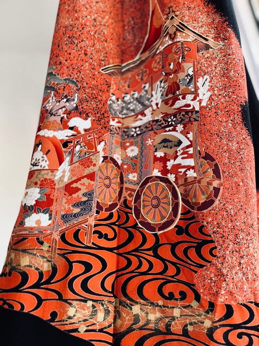 Kyōto Parade Kimono - Vintage Japanese Kurotomesode - One of a kind - A true collector’s piece