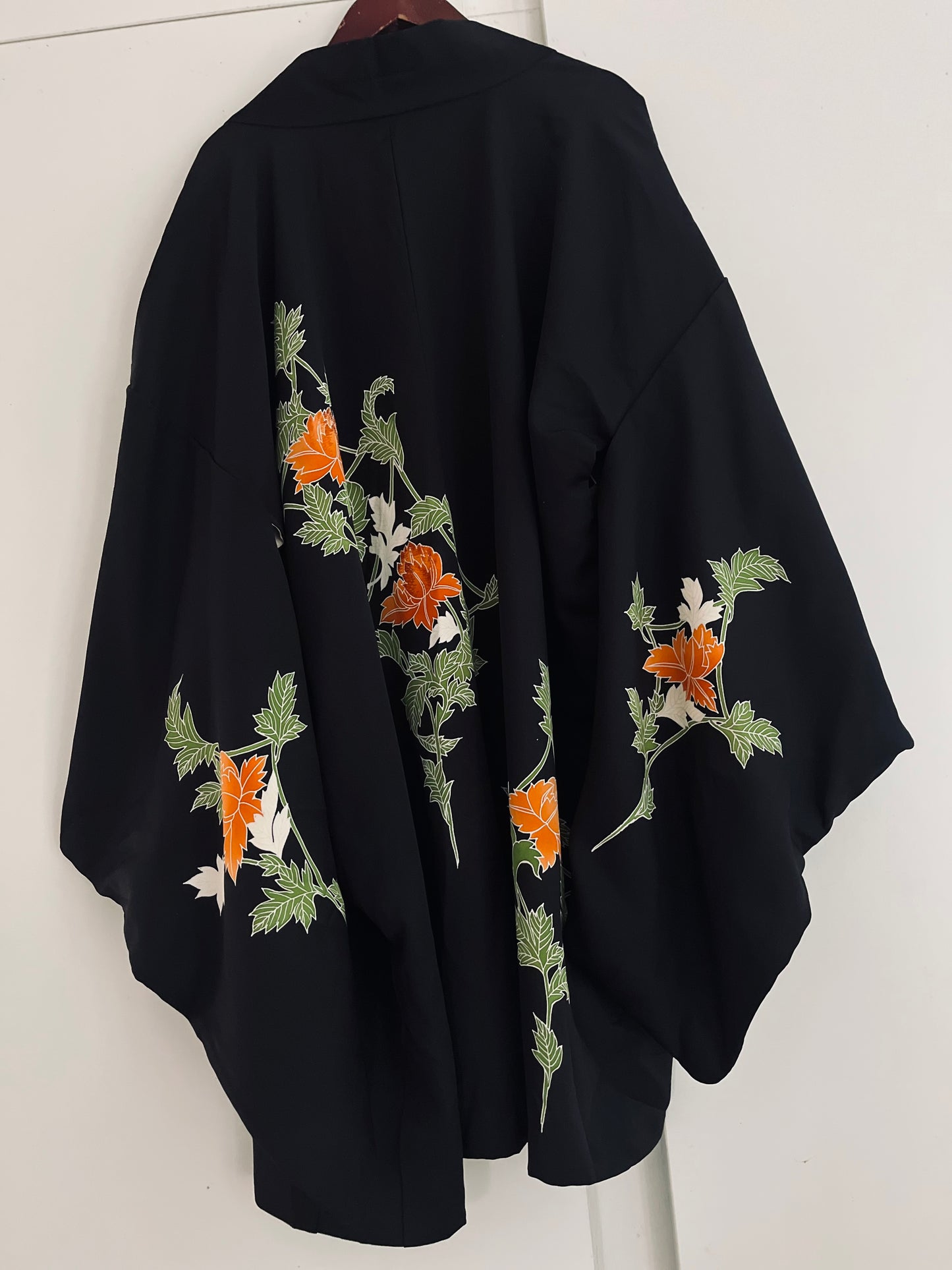 Kikyo Haori - Silk heirloom with orange bloom accents.