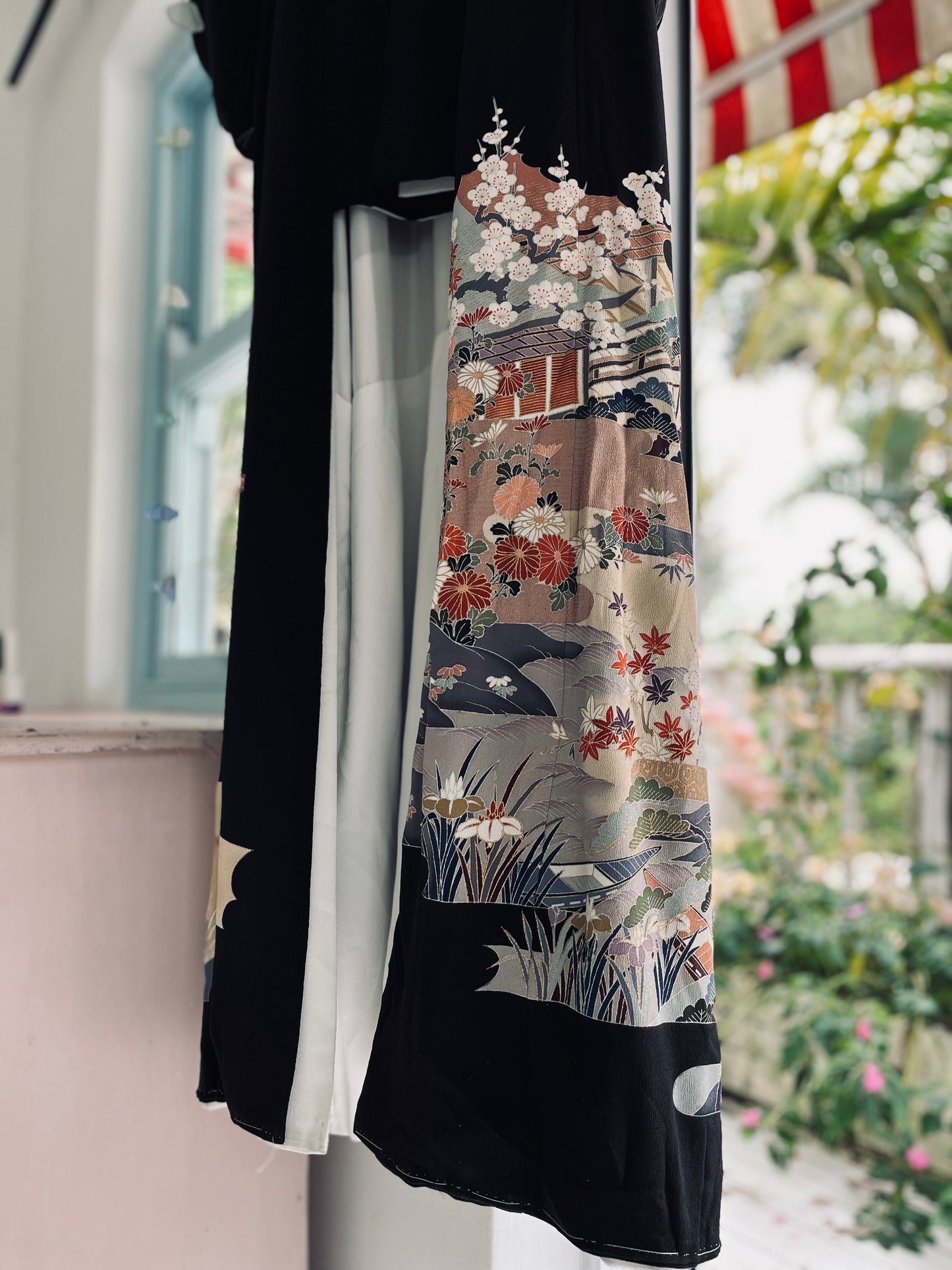 A Silent Garden - Kimono - Handpainted Vintage Japanese pure silk heirloom. Rare and regal.