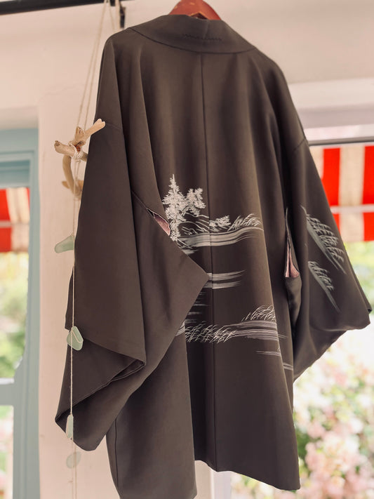 Charcoal Waves Haori- One of One - Vintage Japanese Silk Heirloom