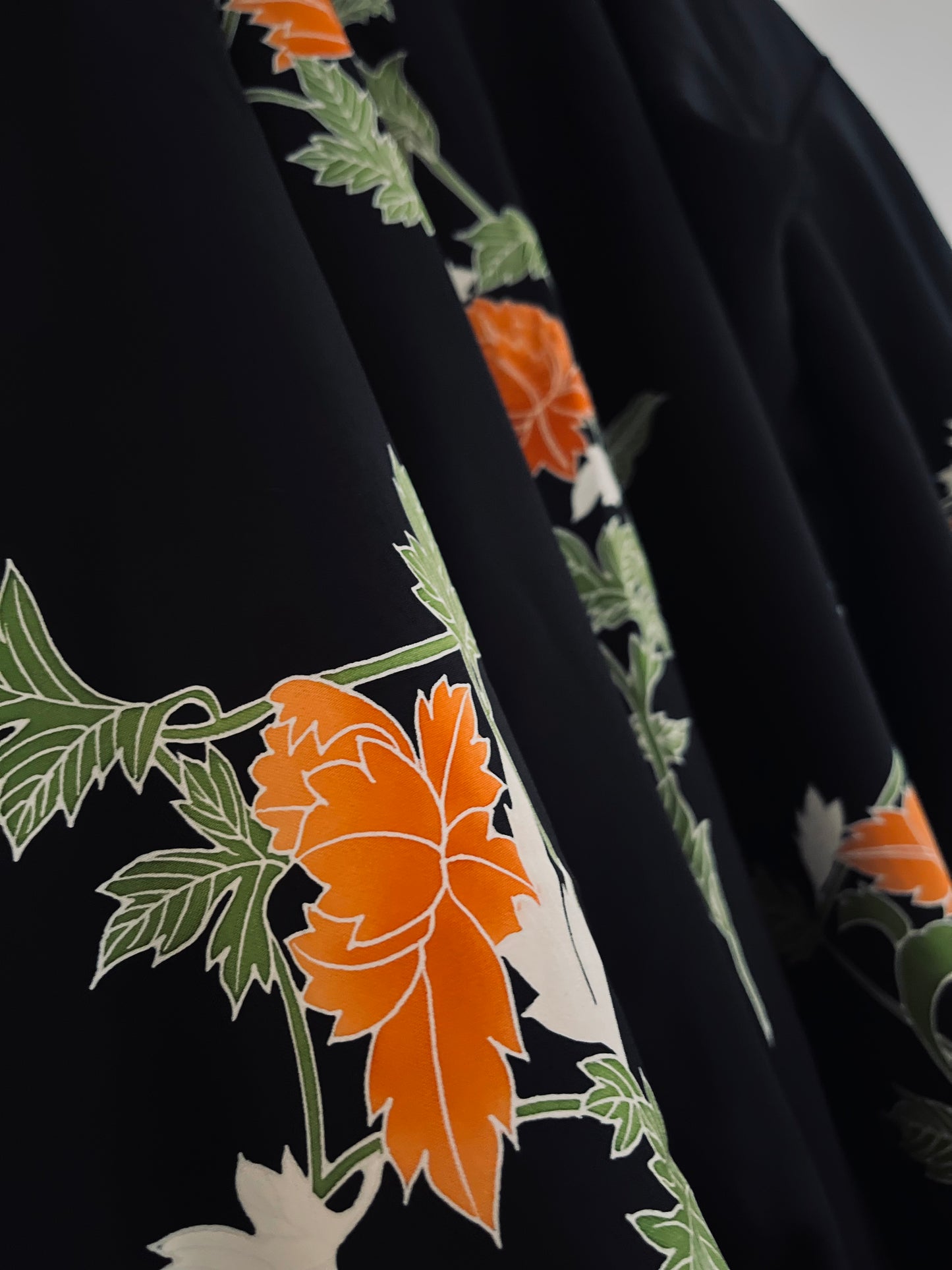 Kikyo Haori - Silk heirloom with orange bloom accents.