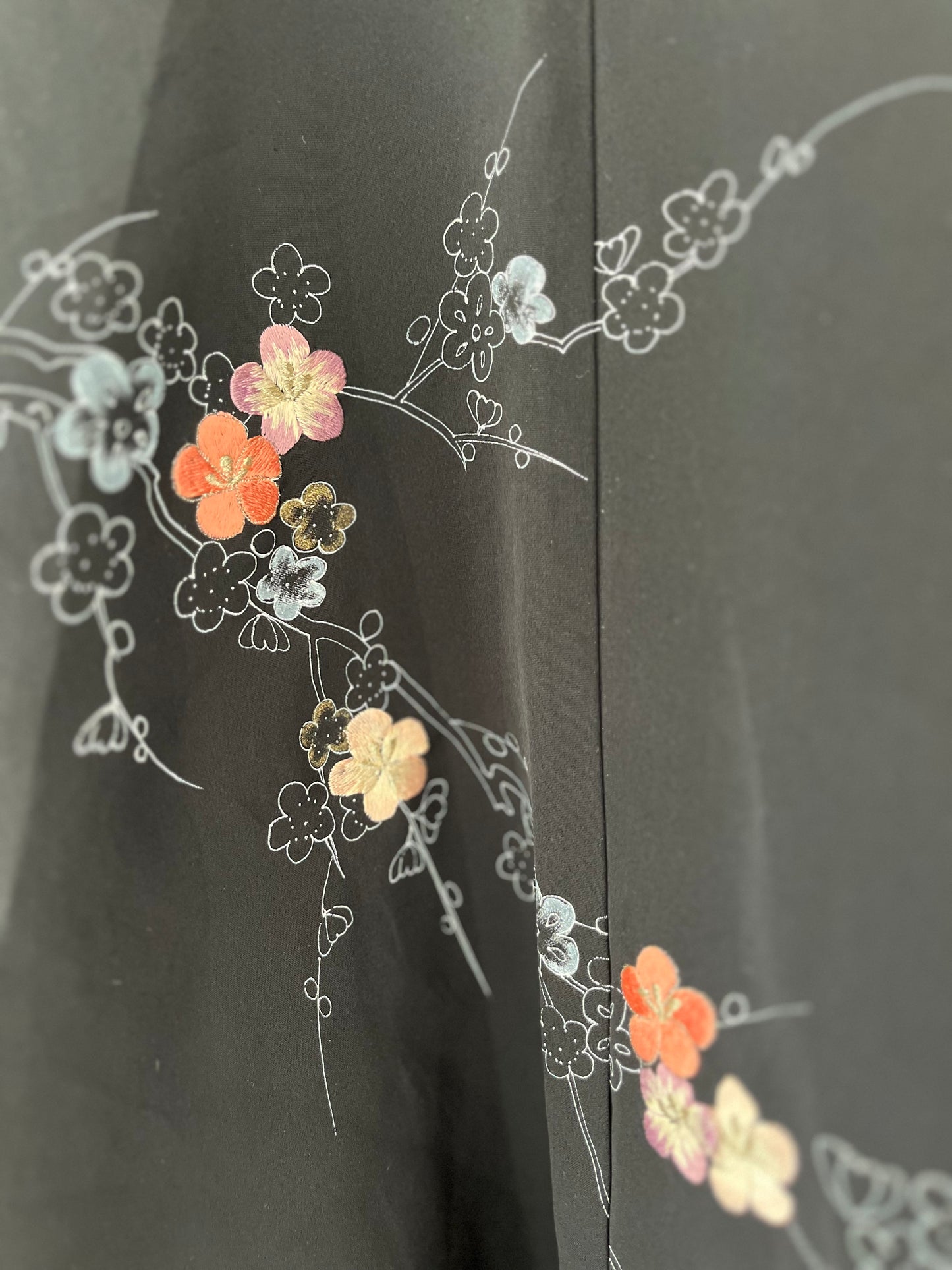 Cherry Blossom Haori - Blooming florals on midnight silk. Rare piece.