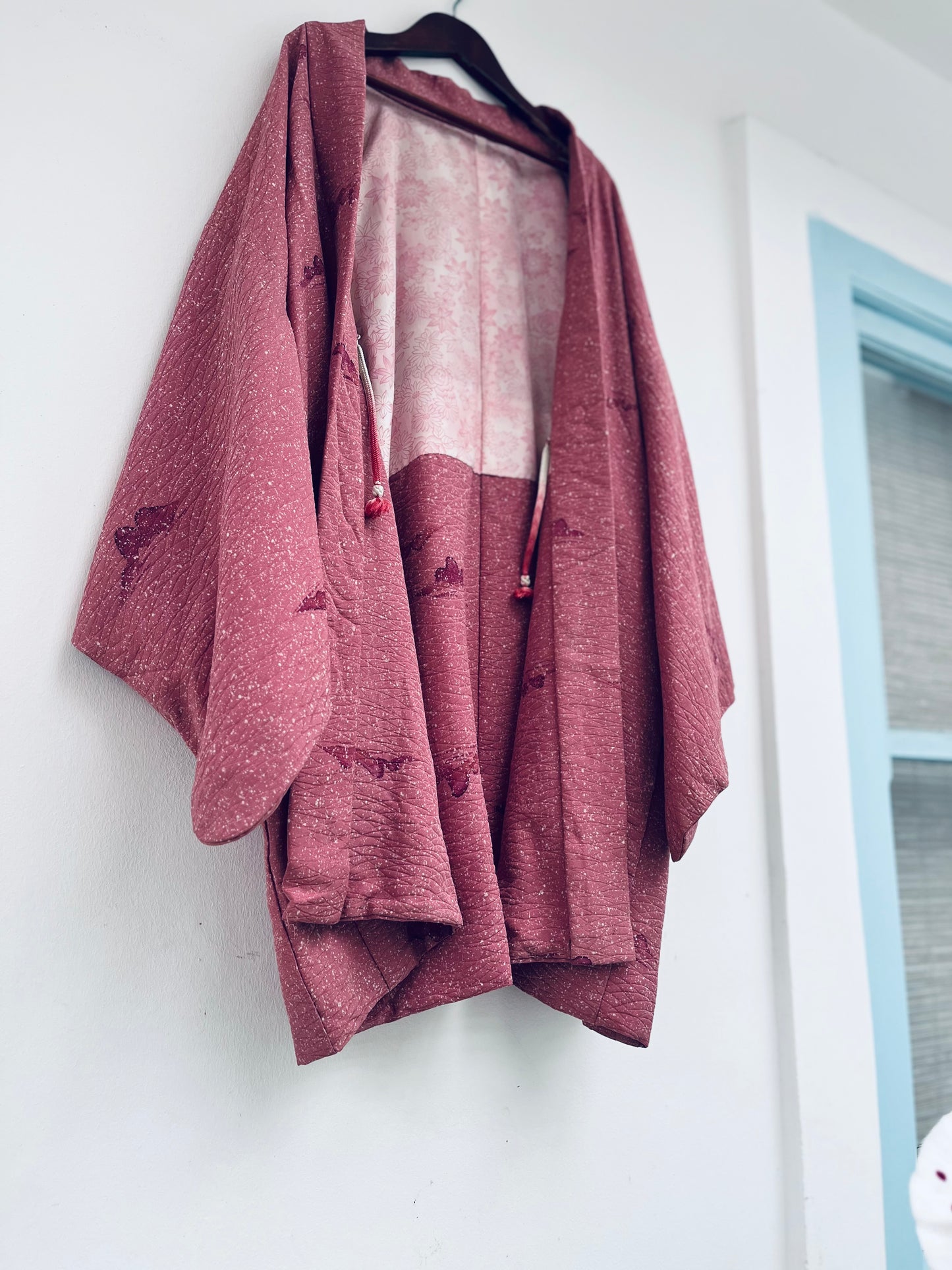 Plum Dust Haori - Muted plum silk, subtle florals. Rare find.