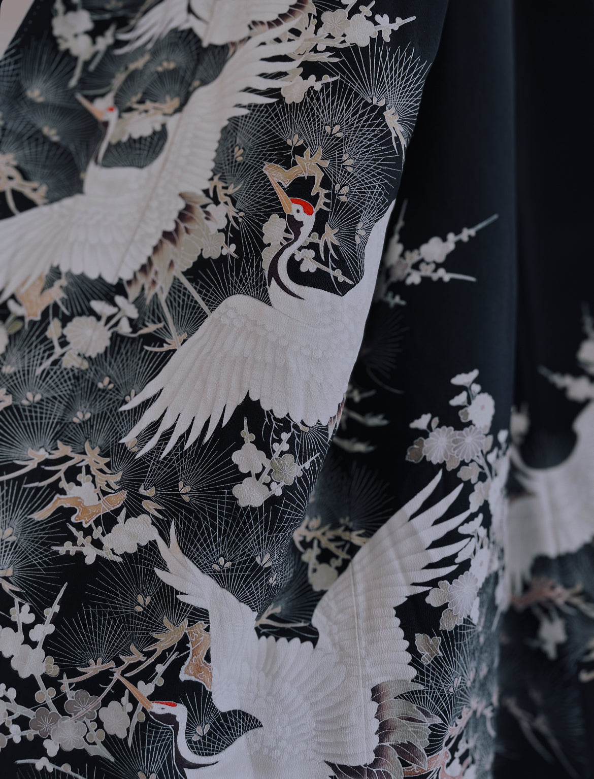 Eternal Cranes Kimono - Artist-Signed 5 crest Pure Silk Vintage Japanese heirloom