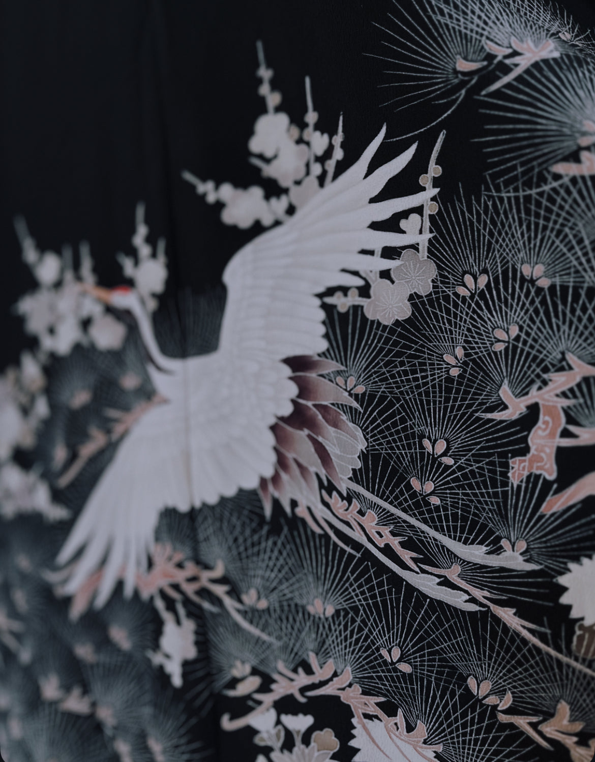 Eternal Cranes Kimono - Artist-Signed 5 crest Pure Silk Vintage Japanese heirloom