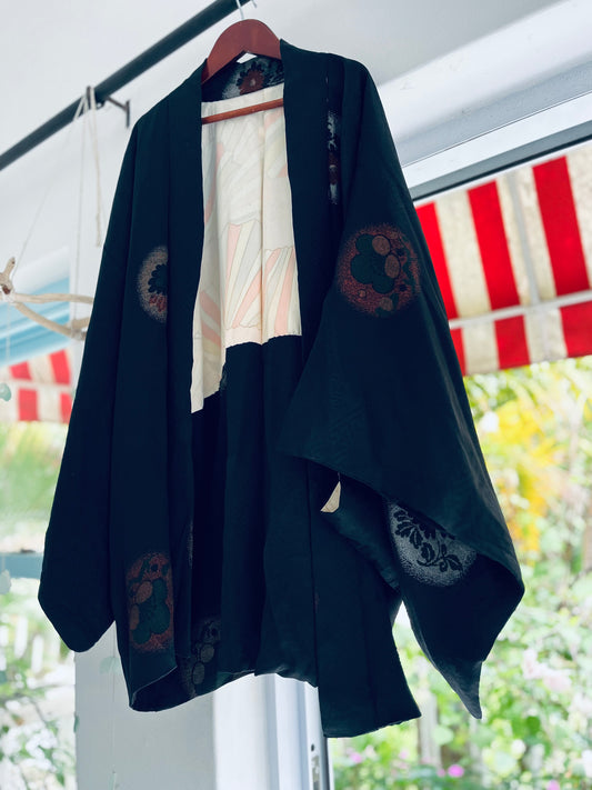 Kagehana - Shadow Blossom Haori - Vintage Pure silk Japanese Heirloom.