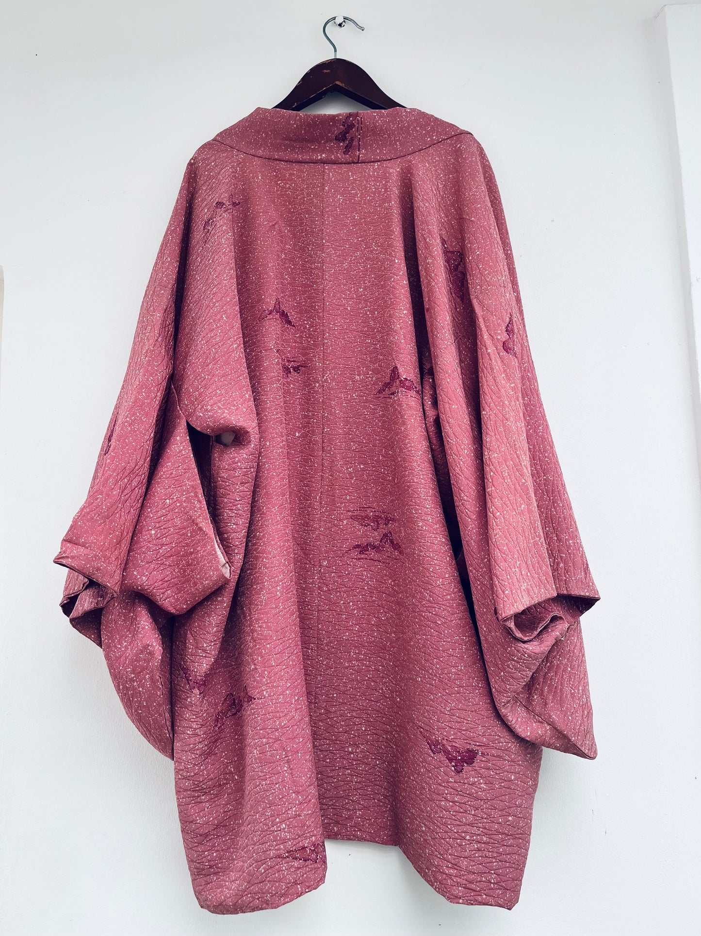 Plum Dust Haori - Muted plum silk, subtle florals. Rare find.