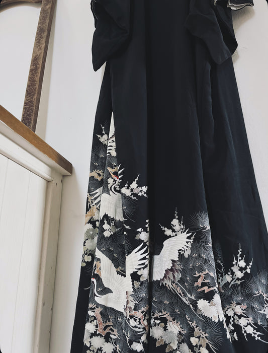 Eternal Cranes Kimono - Artist-Signed 5 crest Pure Silk Vintage Japanese heirloom