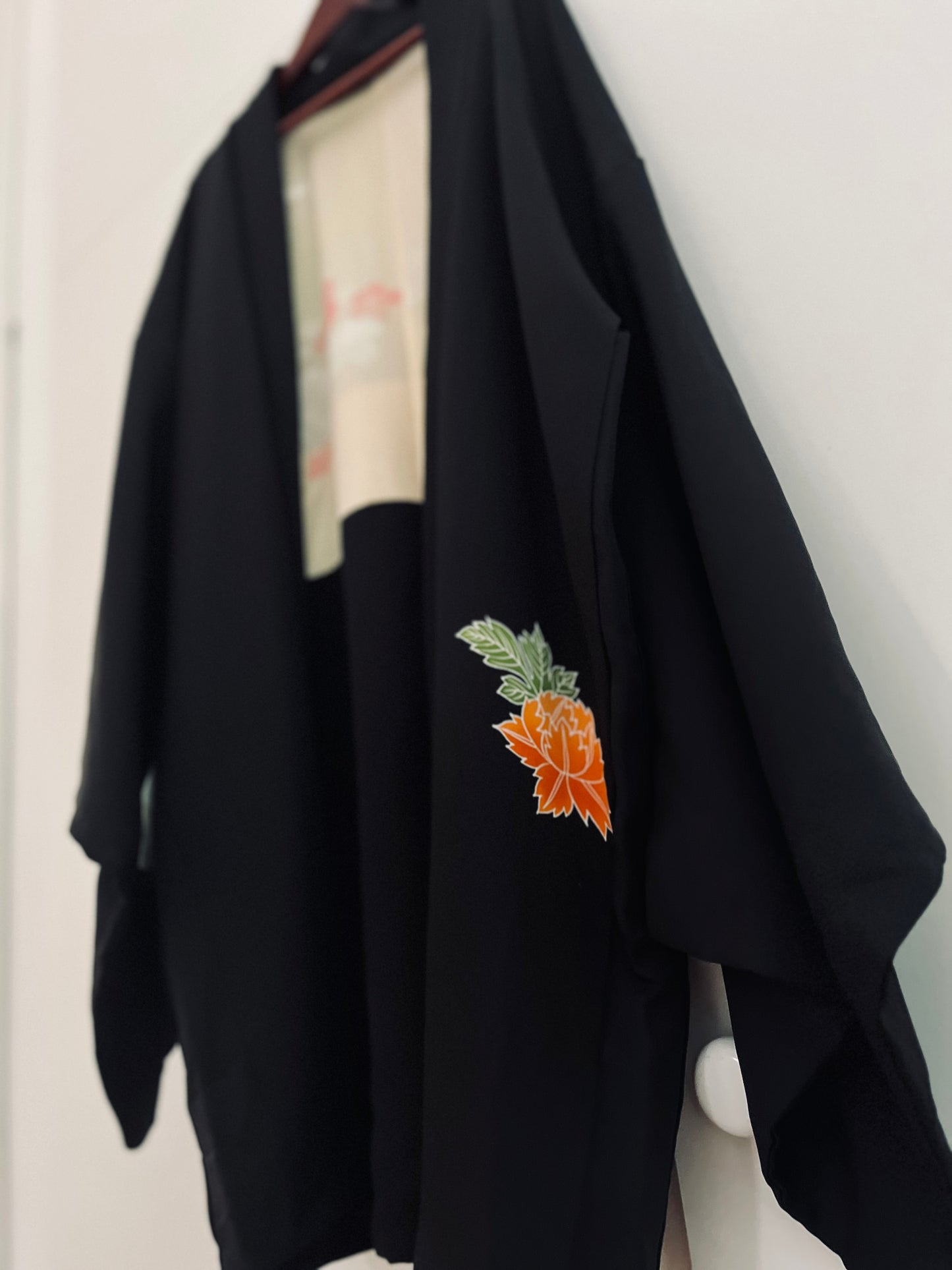 Kikyo Haori - Silk heirloom with orange bloom accents.