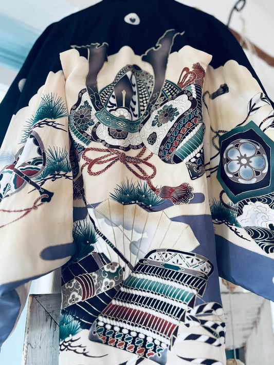 Warrior’s Dawn Kimono - Samurai silk imagery. Collector’s heirloom.